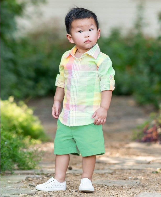 Cheerful Rainbow Plaid Button Down Shirt