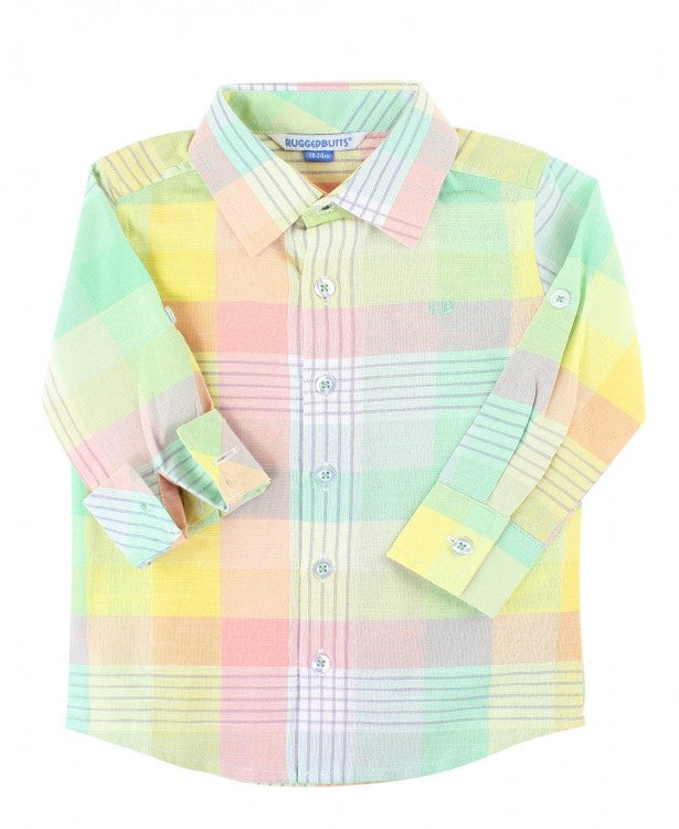 Cheerful Rainbow Plaid Button Down Shirt