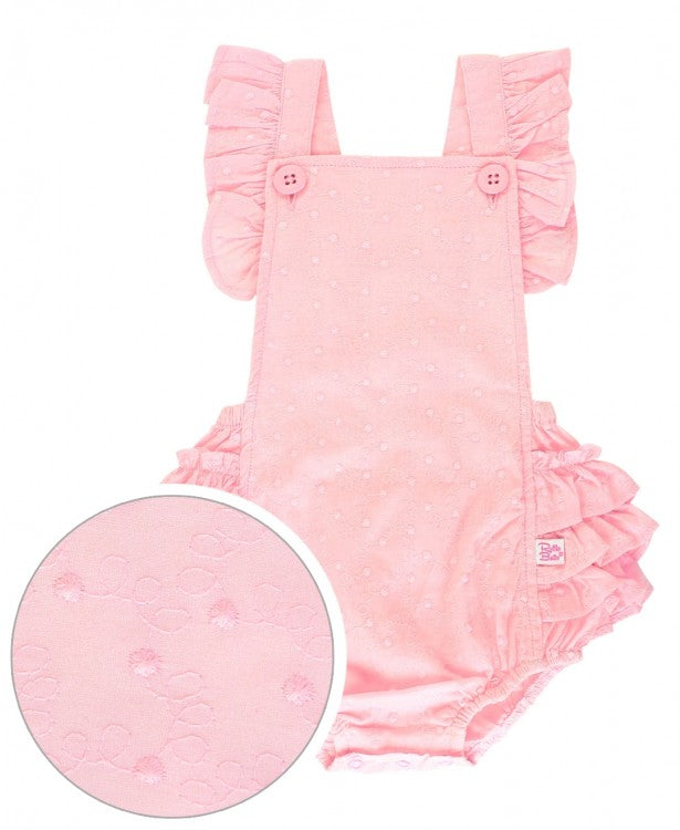 Pink Swiss Dot Flutter Overall Romper