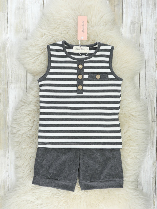 Charcoal Grey Stripe Tank Outfit (Boys)