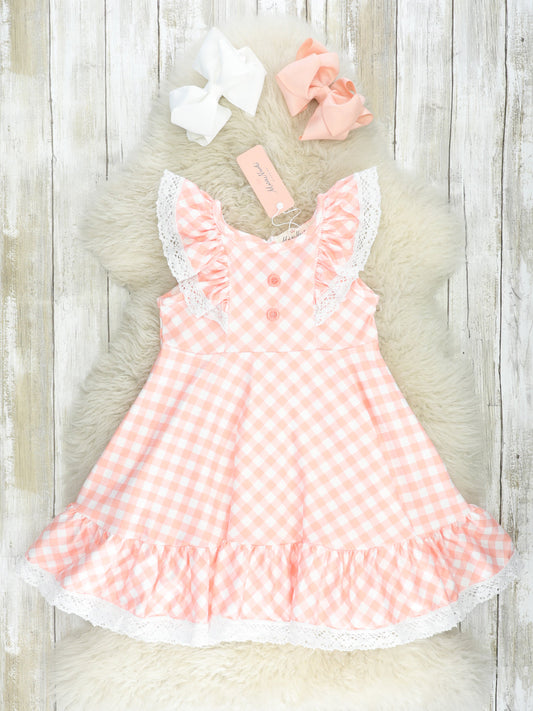 Orange Gingham Ruffle Dress