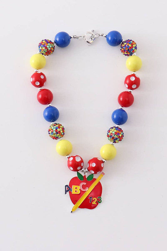 Back to school "apple ABC" bubble chunky necklace