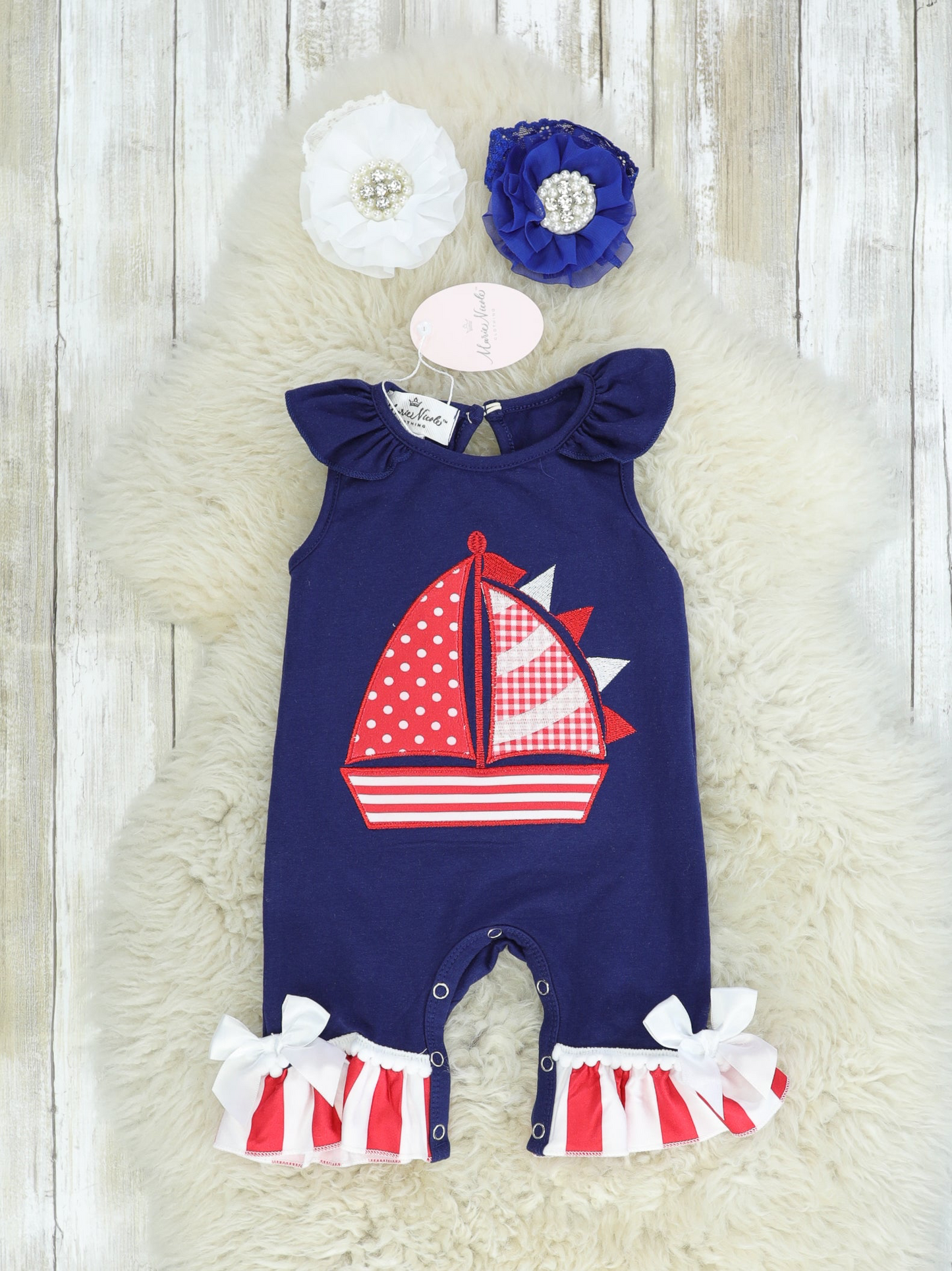 Red & Navy Sailboat Ruffle Romper