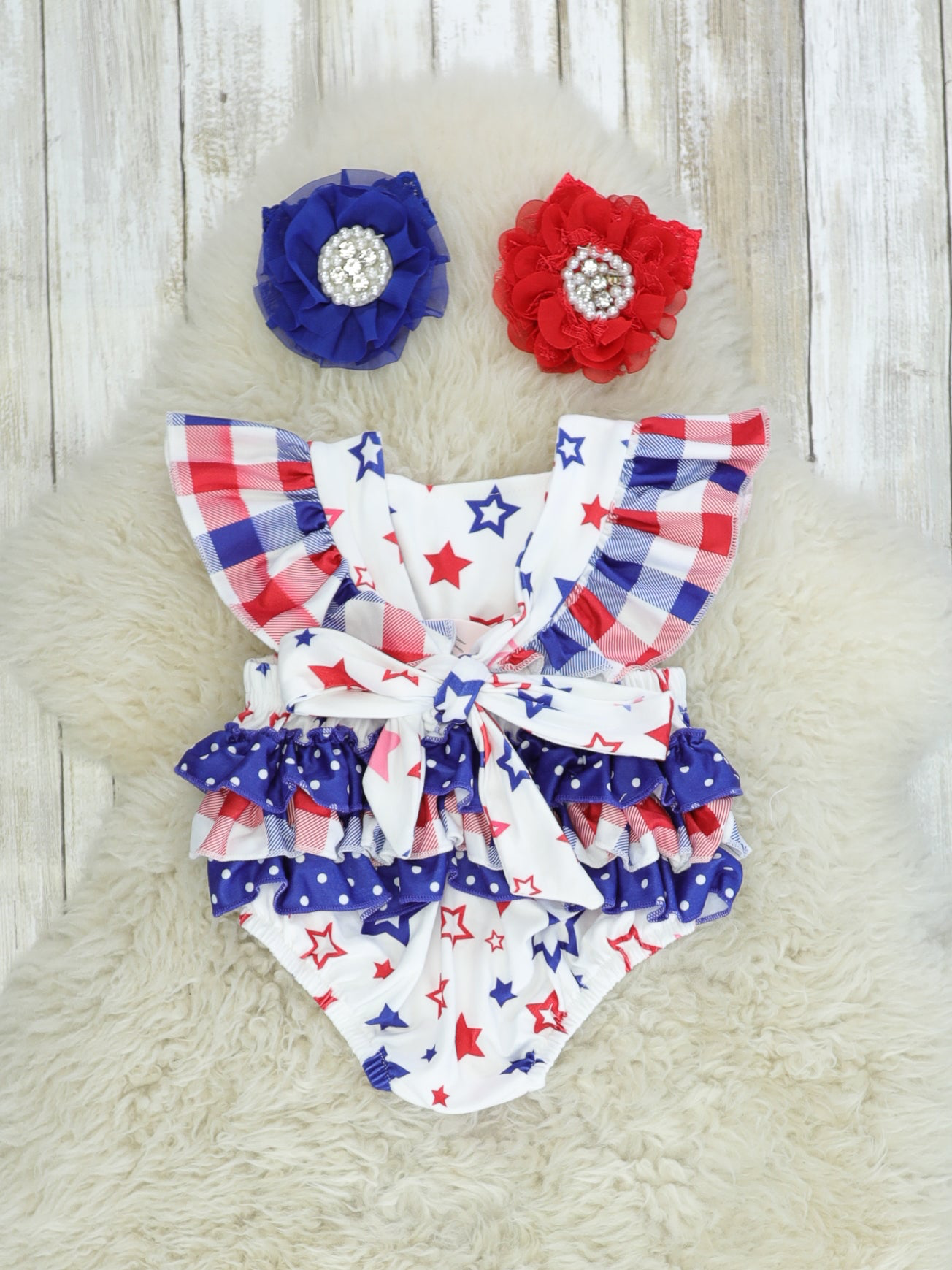 Red, White, & Blue Star Ruffle Bubble Romper