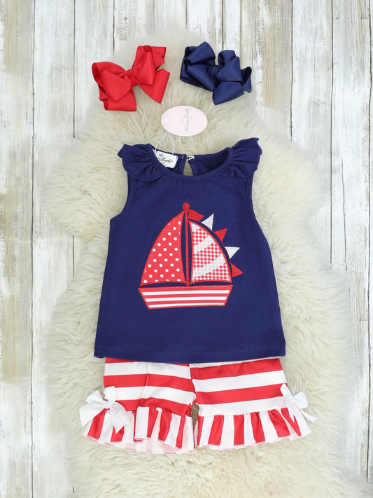 Red & Navy Sailboat Ruffle Outfit