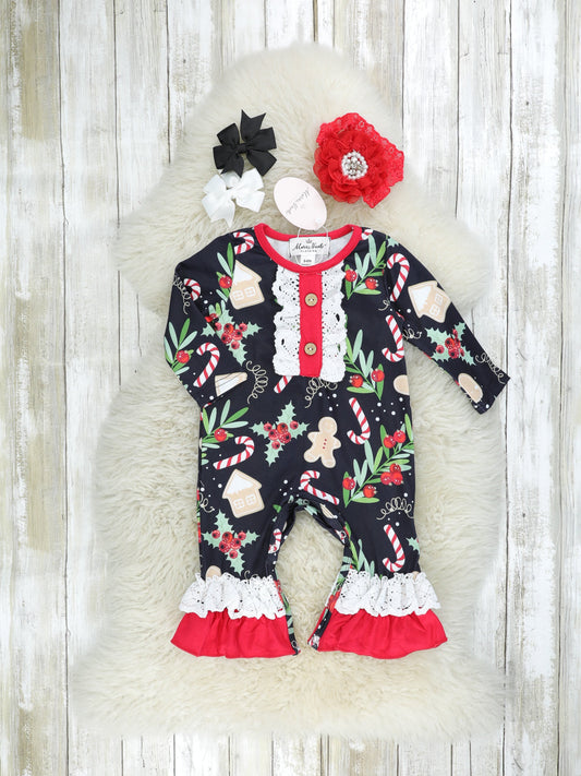 Cranberry Gingerbread Ruffle Romper