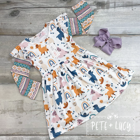 Llama Party Long Sleeve Dress