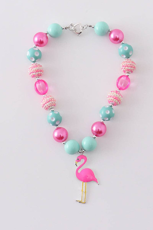 Mint pink flamingo bubble chunky necklace