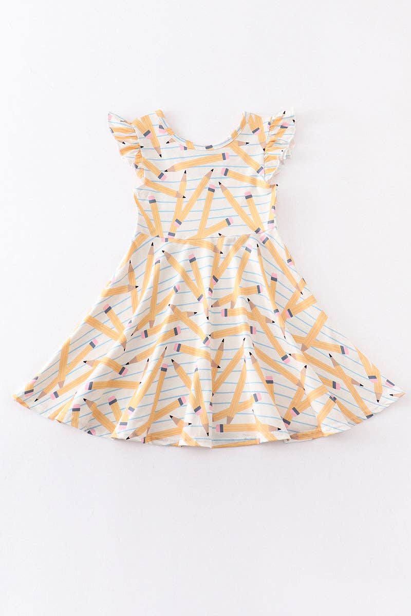 Stripe pencil print ruffle girl dress