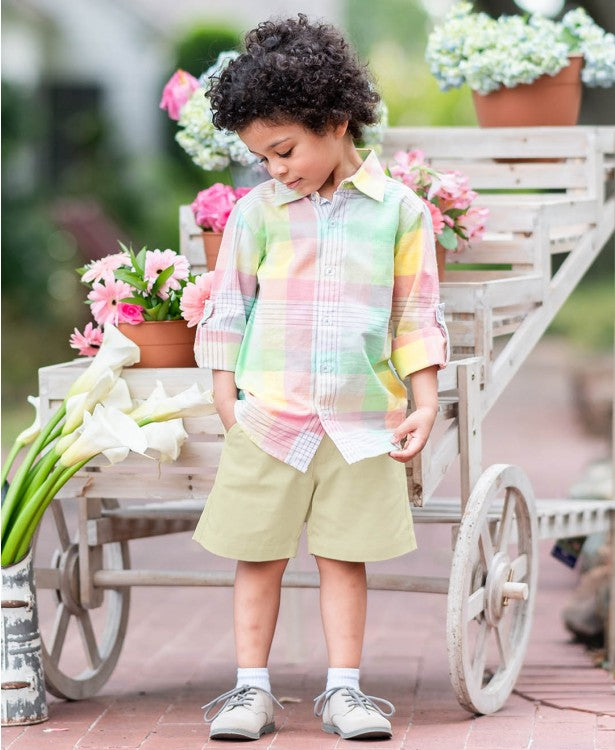 Cheerful Rainbow Plaid Button Down Shirt