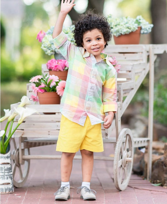 Cheerful Rainbow Plaid Button Down Shirt