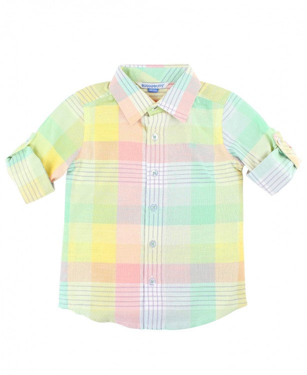 Cheerful Rainbow Plaid Button Down Shirt