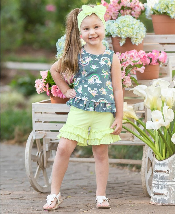 Lime Zest Flowy Ruffle Shorts