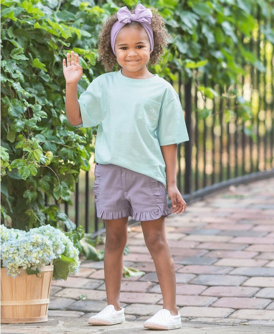 Icy Purple Chino Ruffle Trim Shorts