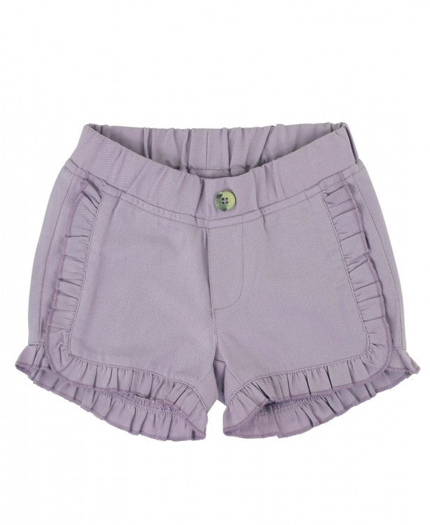 Icy Purple Chino Ruffle Trim Shorts