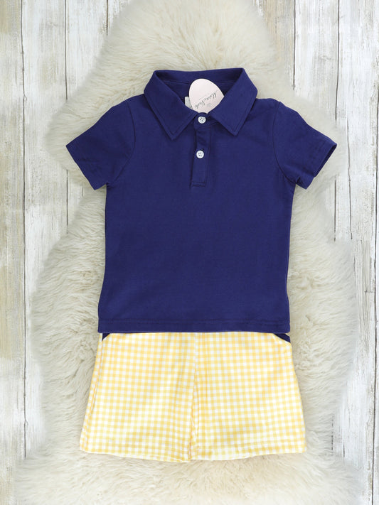 Navy & Yellow Gingham Polo Outfit