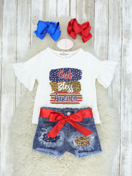 God Bless America Ruffle Top & Distressed Denim Outfit