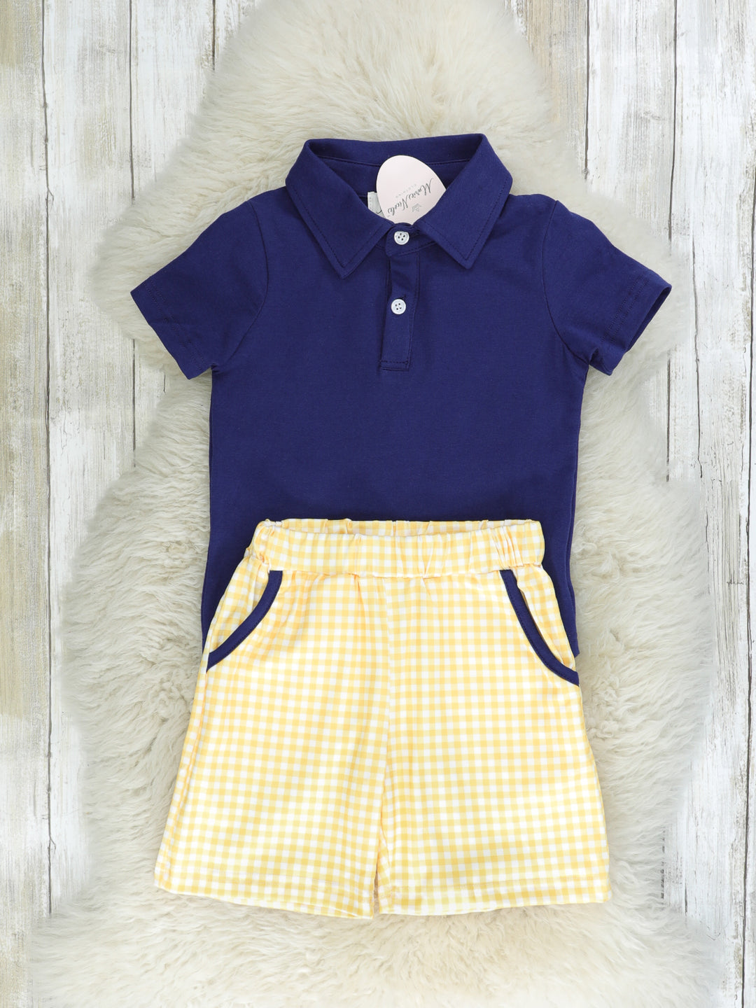 Navy & Yellow Gingham Polo Outfit