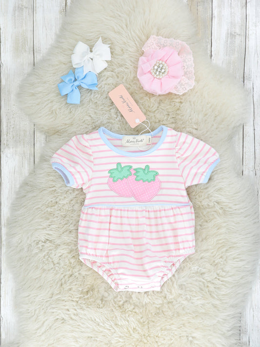 Pink & Blue Striped Strawberry Ruffle Bubble