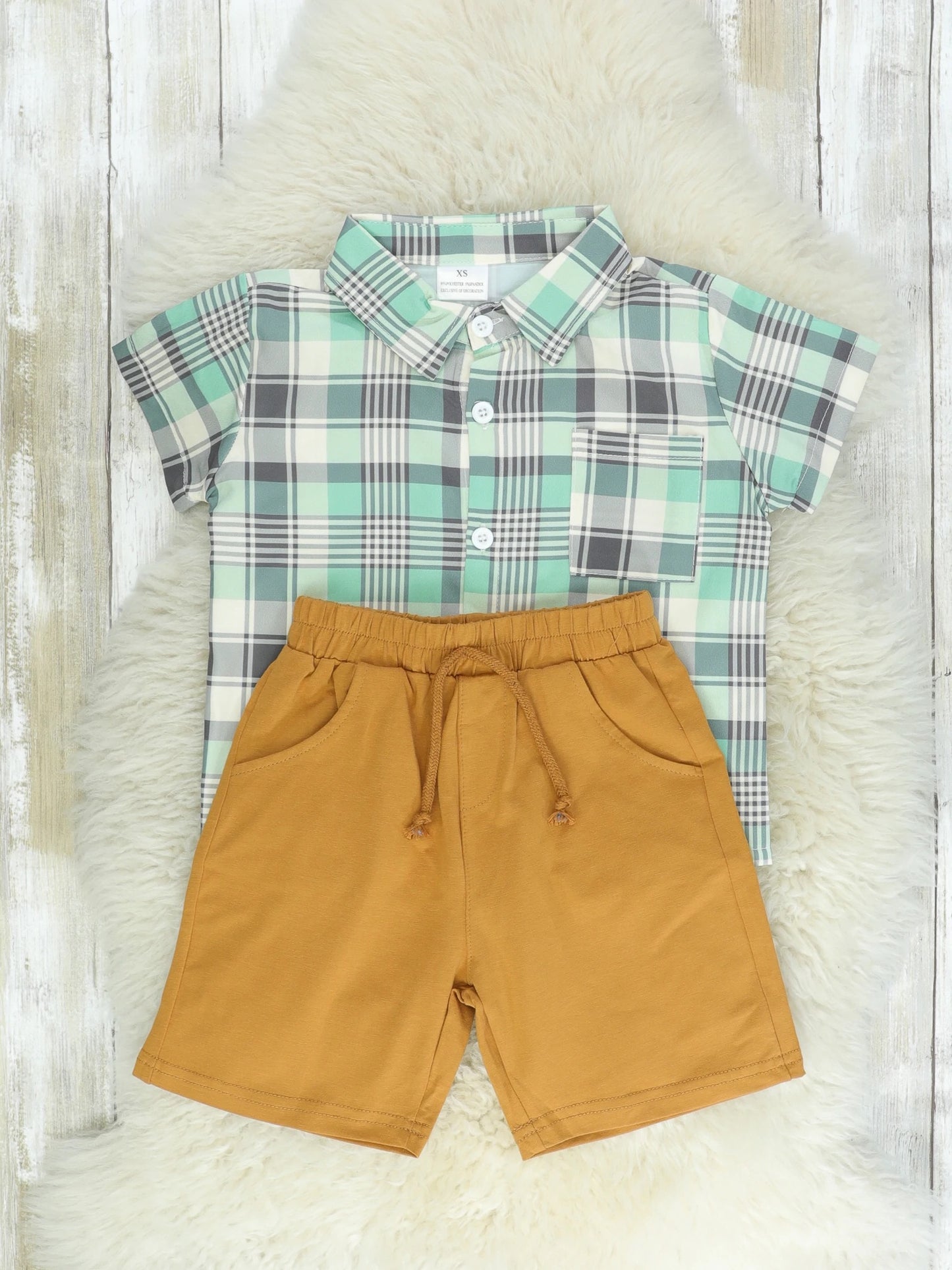 Mint Check Button Down Shirt & Shorts