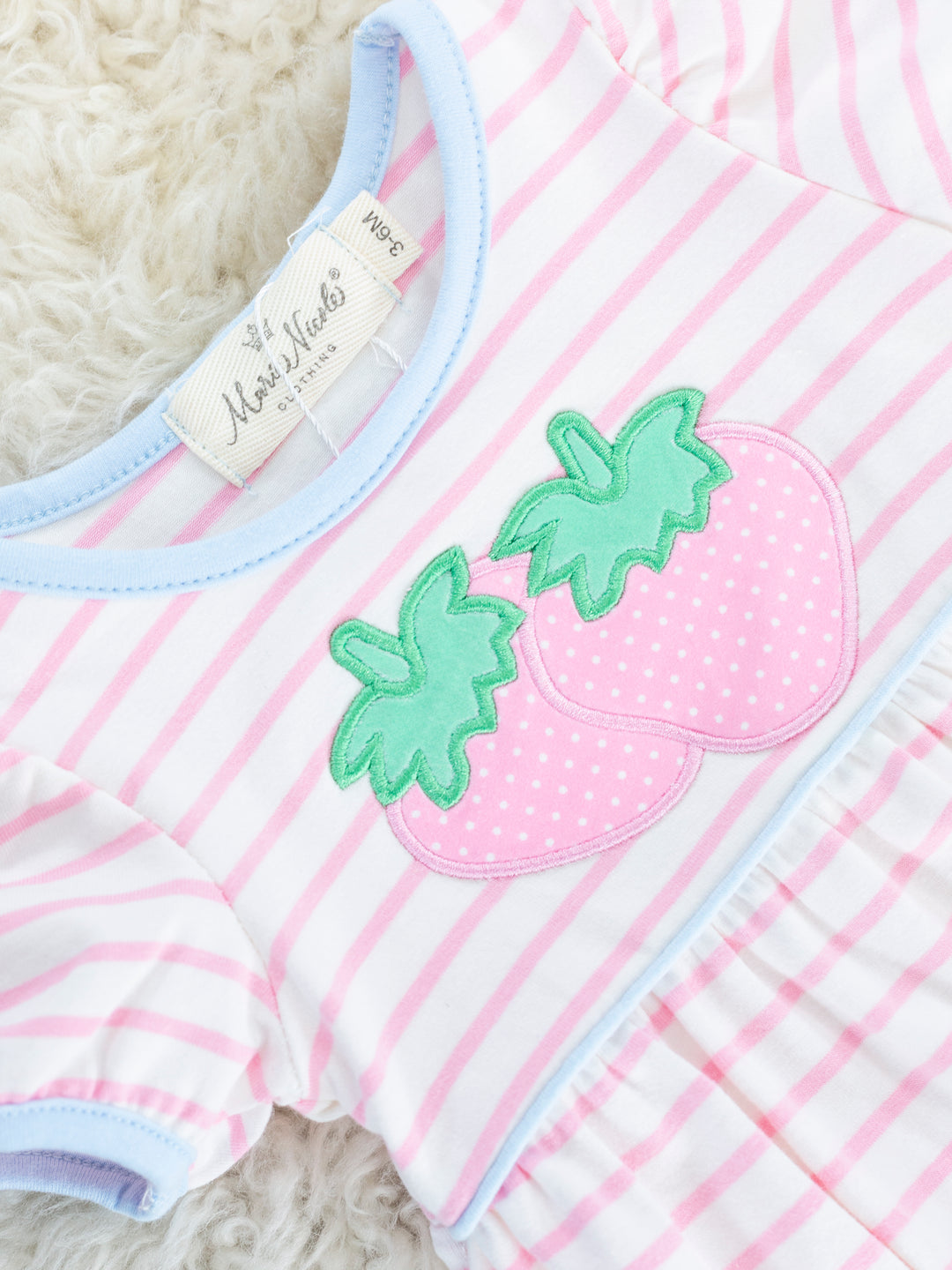 Pink & Blue Striped Strawberry Ruffle Bubble