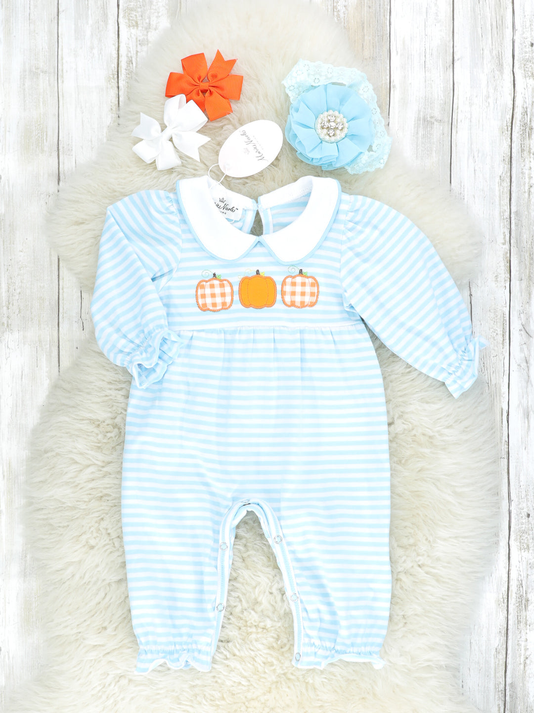 Blue Striped Vintage Pumpkin Romper