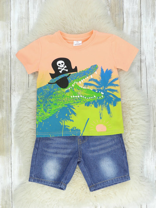 Pirate Alligator Shirt & Denim Shorts