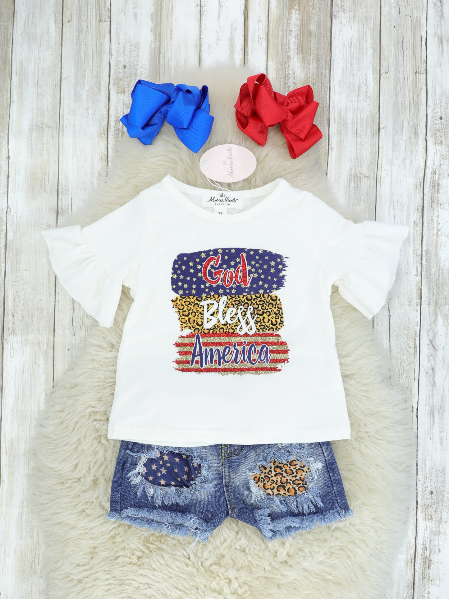 God Bless America Ruffle Top & Distressed Denim Outfit