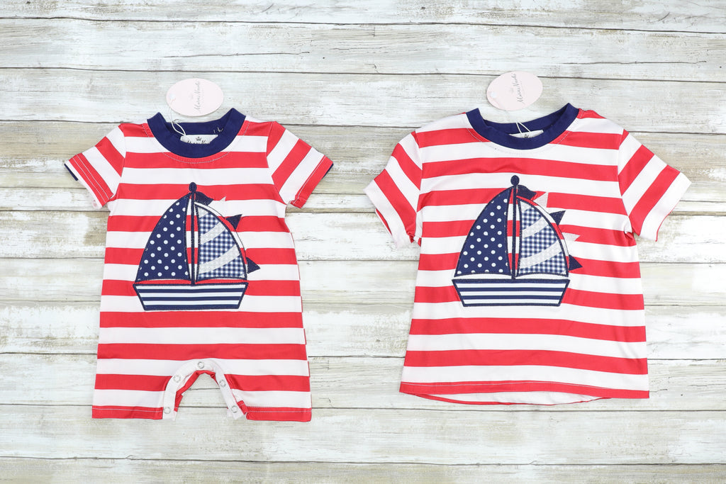 Red & Navy Sailboat Striped Shirt