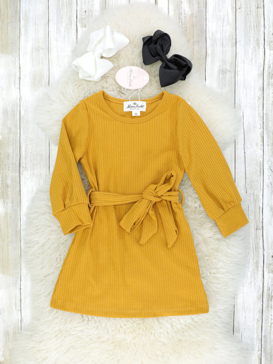 Mustard Waist Tie Midi Dress