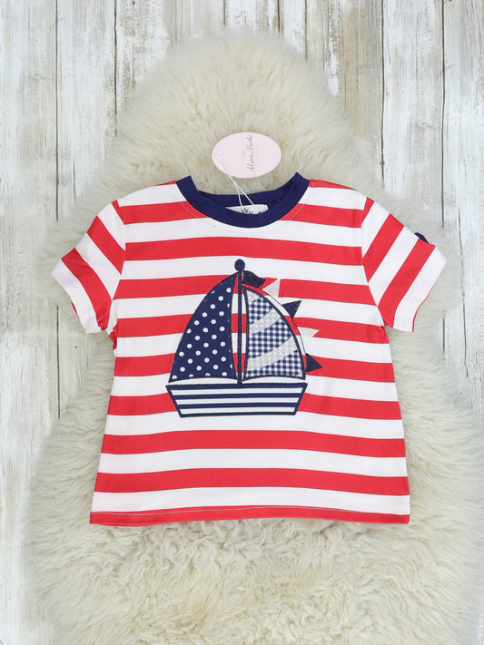 Red & Navy Sailboat Striped Shirt