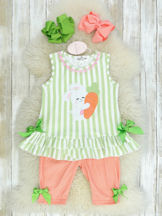 Green & Coral Spring Bunny Bow Outfit