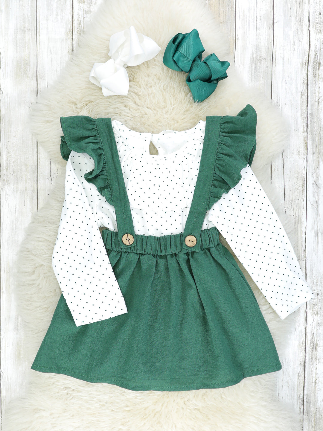 Vintage Green Suspender Skirt Set