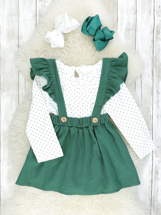 Vintage Green Suspender Skirt Set