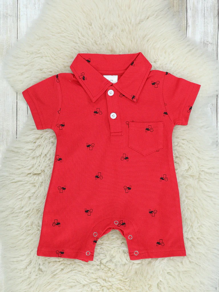 Red Tractor Polo Romper