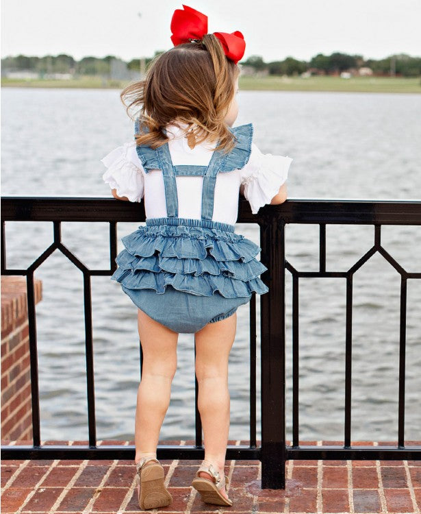 Light Wash Denim Flutter Overall Romper