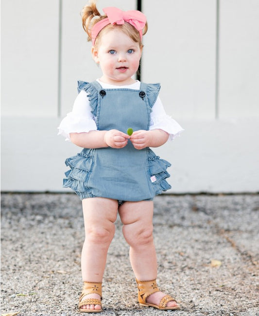 Light Wash Denim Flutter Overall Romper