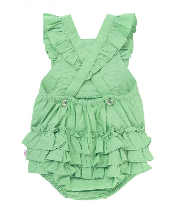 Dusty Jade Slub Cross-Back Ruffle Romper
