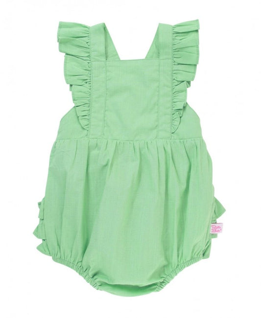 Dusty Jade Slub Cross-Back Ruffle Romper