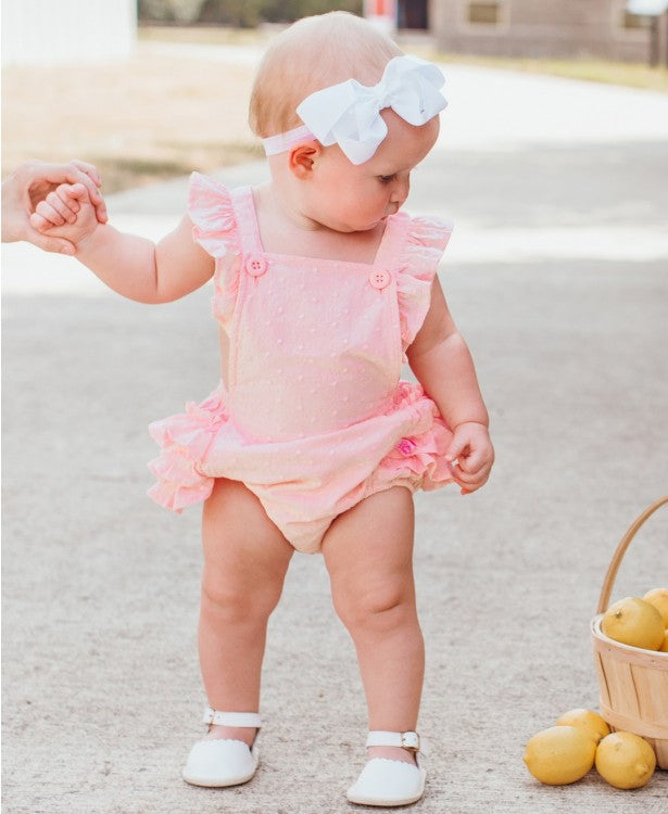 Pink Swiss Dot Flutter Overall Romper