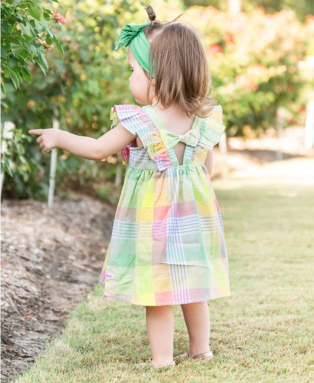 Cheerful Rainbow Plaid Ruffle Dress