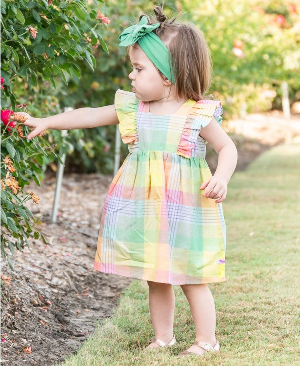 Cheerful Rainbow Plaid Ruffle Dress