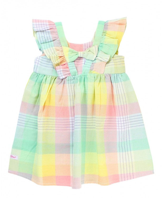 Cheerful Rainbow Plaid Ruffle Dress