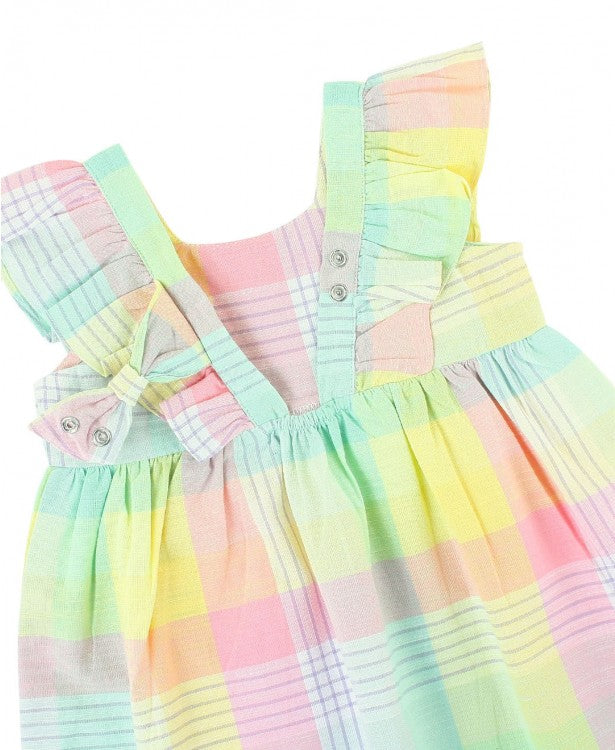 Cheerful Rainbow Plaid Ruffle Dress