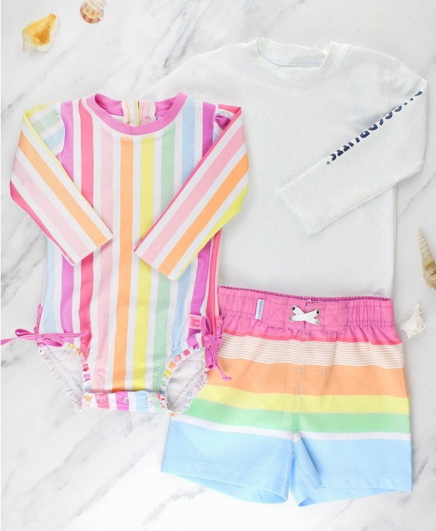 Rainbow Multi-Stripe Swim Trunks